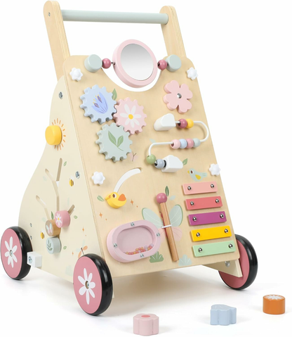 Wooden Baby Walker, Baby Push Walker, Push Walker Toys for Babies Learning to Walk & Sit-to-Stand