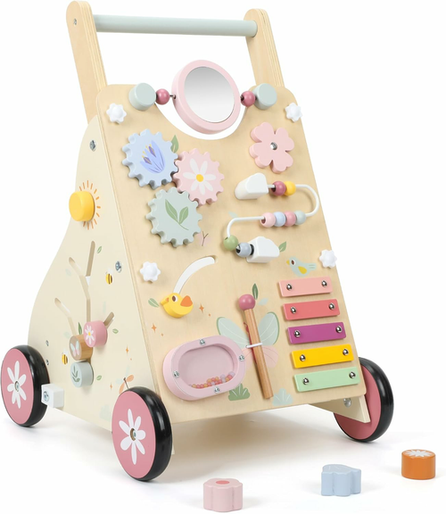 Wooden Baby Walker, Baby Push Walker, Push Walker Toys for Babies Learning to Walk & Sit-to-Stand