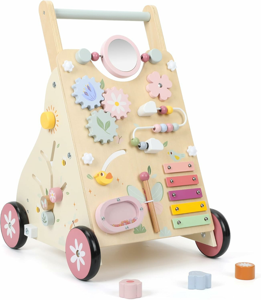 Wooden Baby Walker, Baby Push Walker, Push Walker Toys for Babies Learning to Walk & Sit-to-Stand