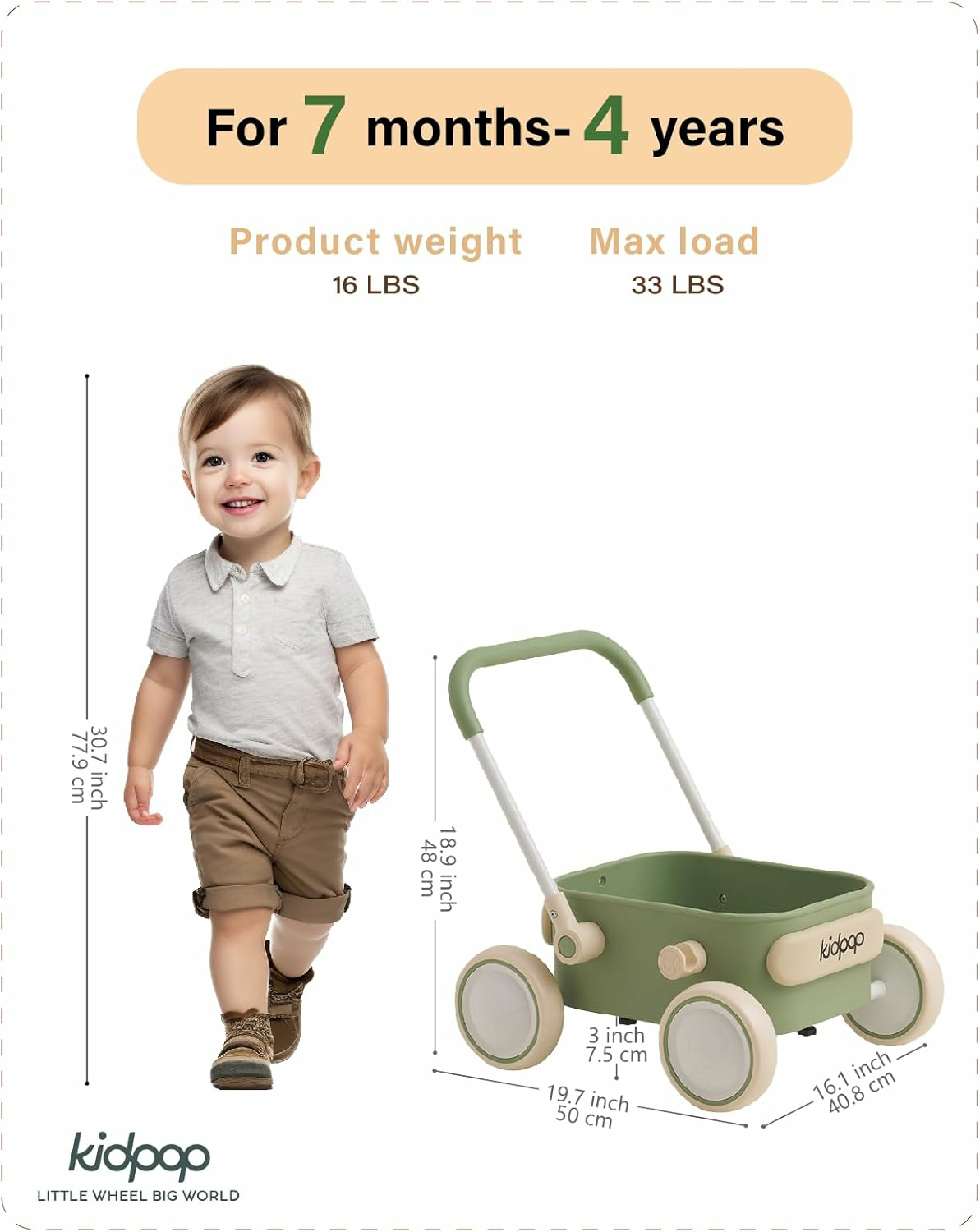 Baby Push Walker with Wheels Toddler Wagon for First Learner Baby Toys