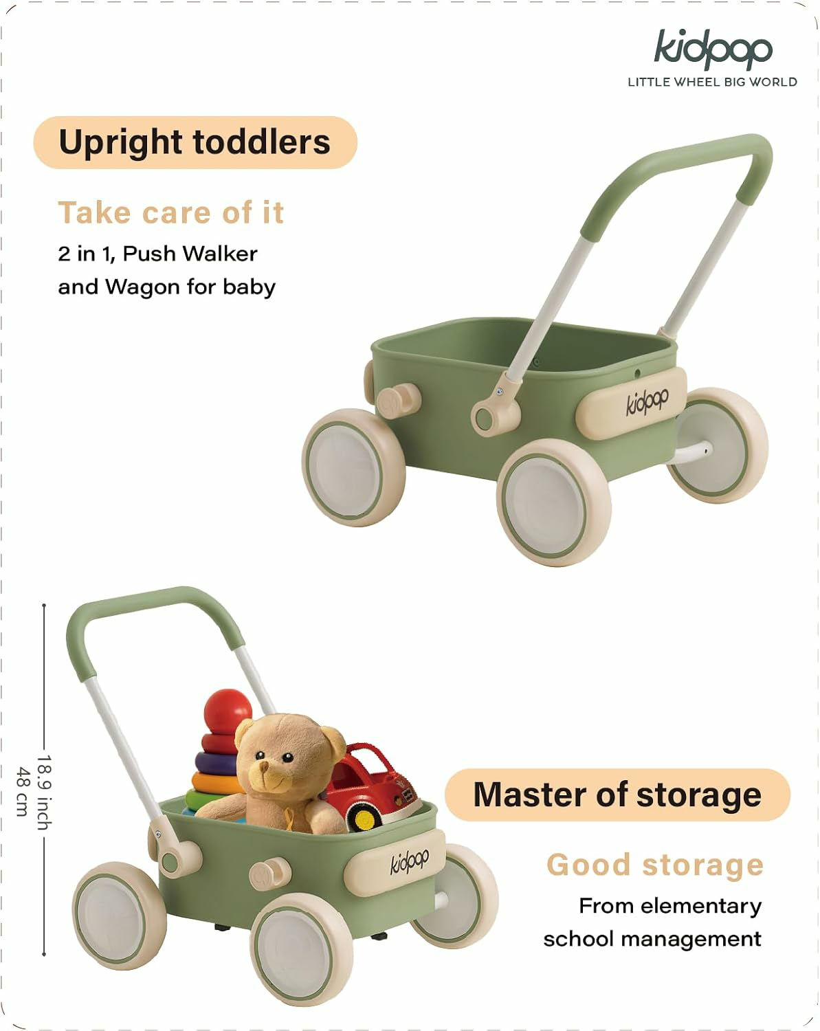Baby Push Walker with Wheels Toddler Wagon for First Learner Baby Toys
