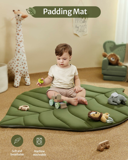 Baby Play Gym & Activity Mat, Oversize Leaf Shaped Baby Play Mat w 6 Detachable Toys